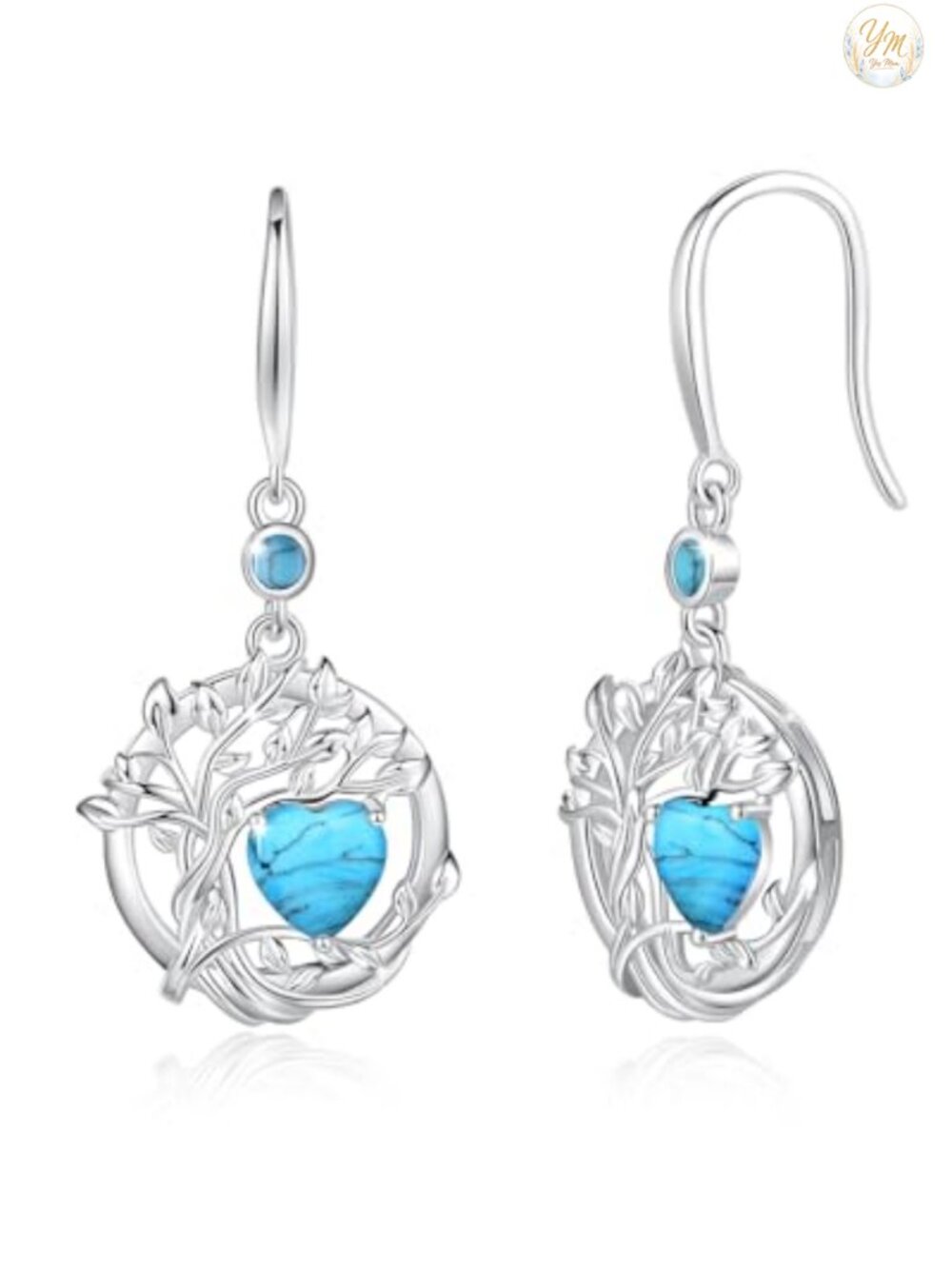 Tree of Life Dangle Birthstone Earrings Sterling Silver White Gold Plated